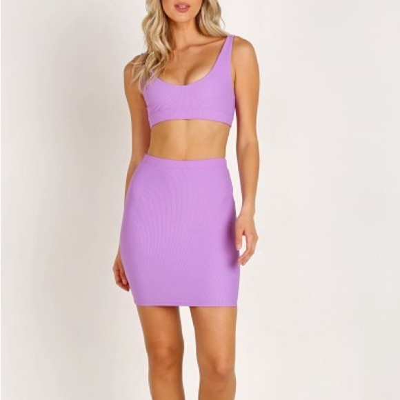 INDAH Ramen Solid Mini Length Skirt Lilac Purple Ribbed Stretch Sz 0 / XS - Picture 1 of 8